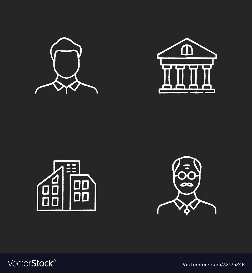 Business chalk white icons set on black background