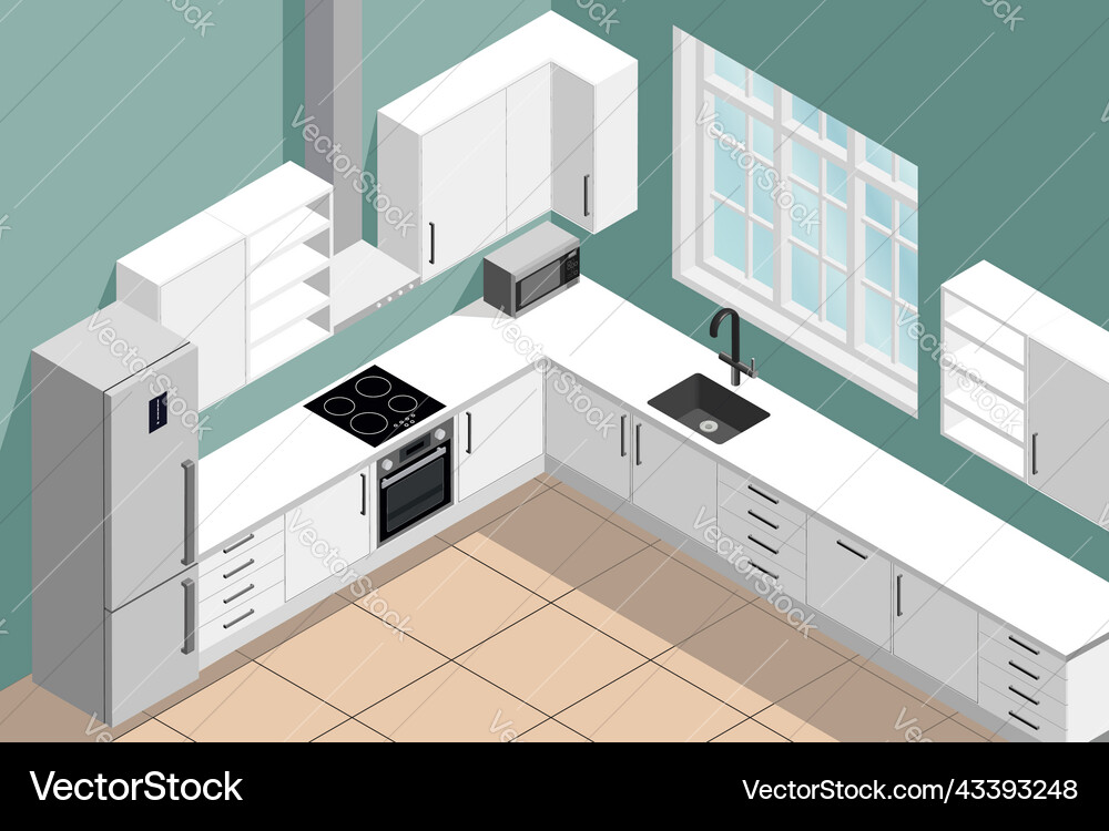 Kitchen interior isometric Royalty Free Vector Image
