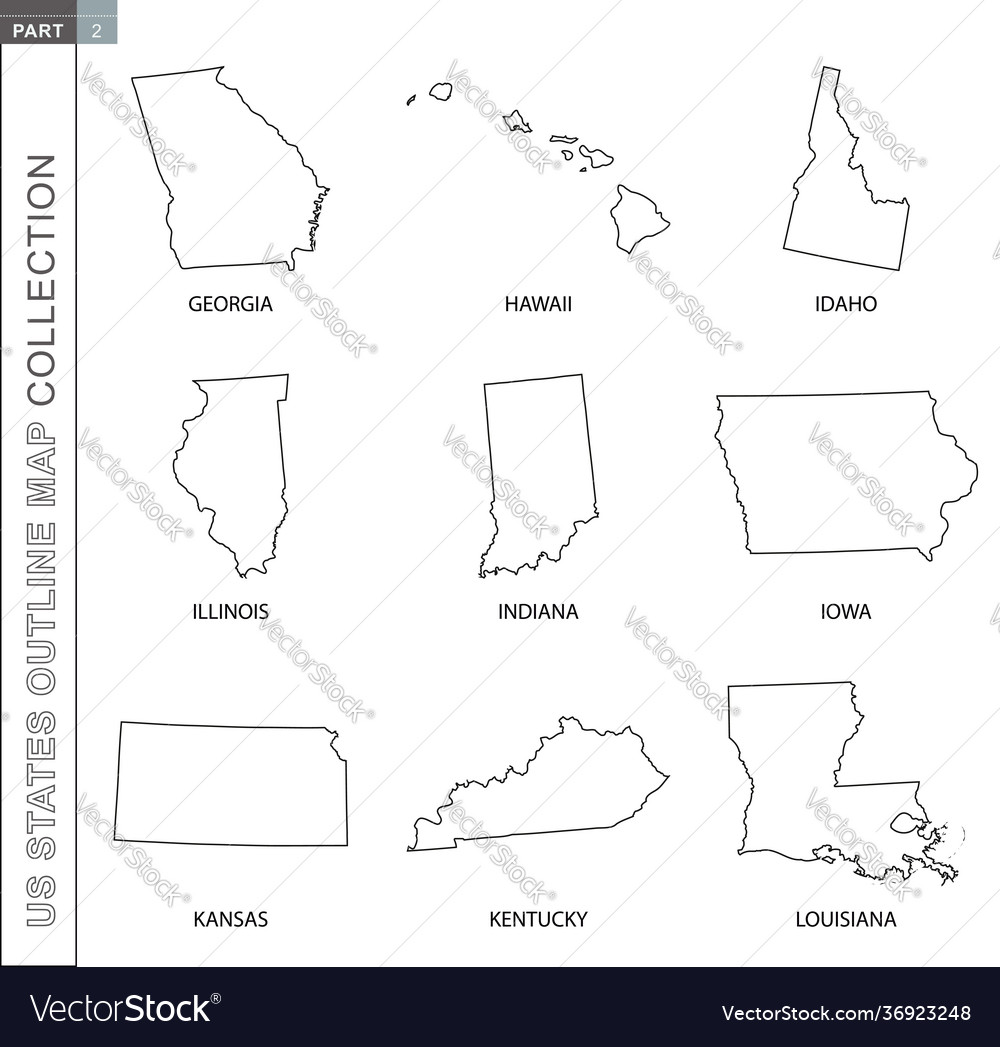 Outline maps us states collection nine black