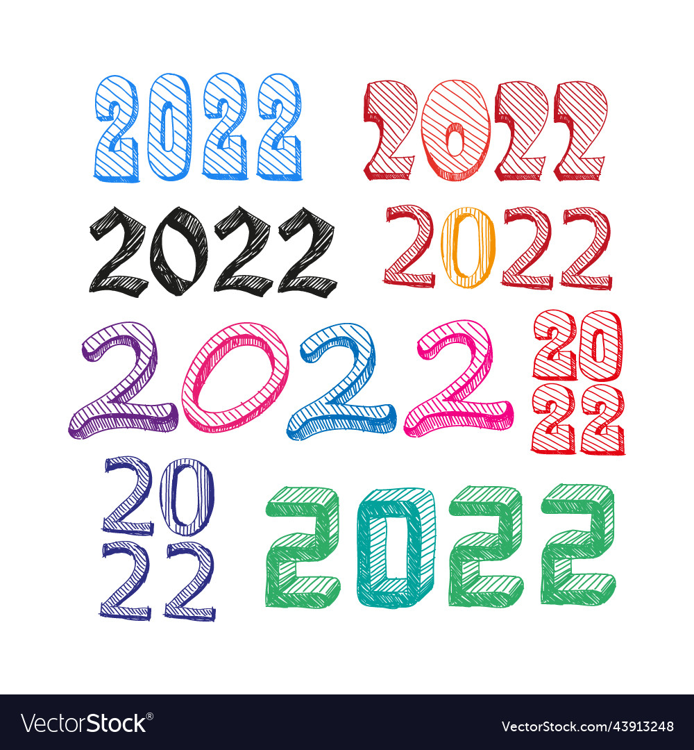 Set of numbers 2022 hand drawn vector image Set of numbers 2022 hand drawn