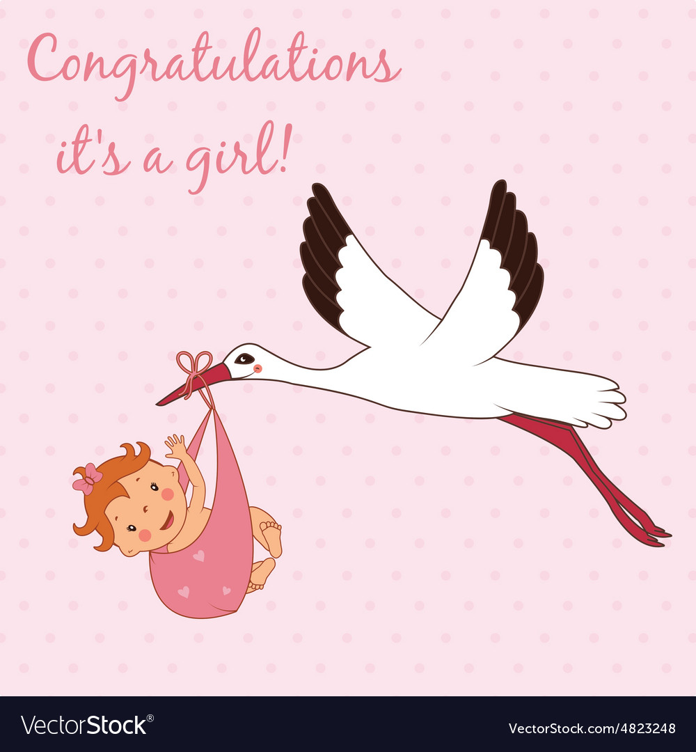 Stork bringing a girl Royalty Free Vector Image