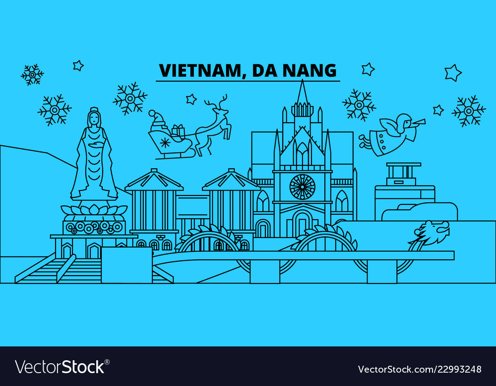 Vietnam Da Nang Winter Holidays Skyline Merry Vector Image