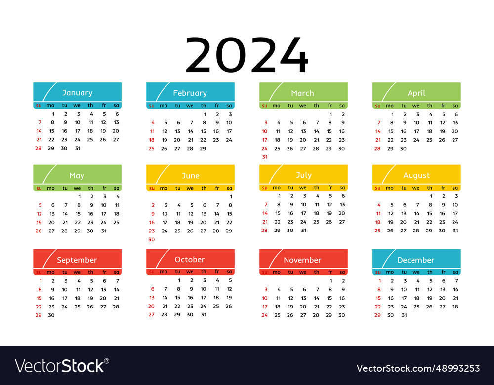 Calendar for 2024 isolated on a white background Vector Image