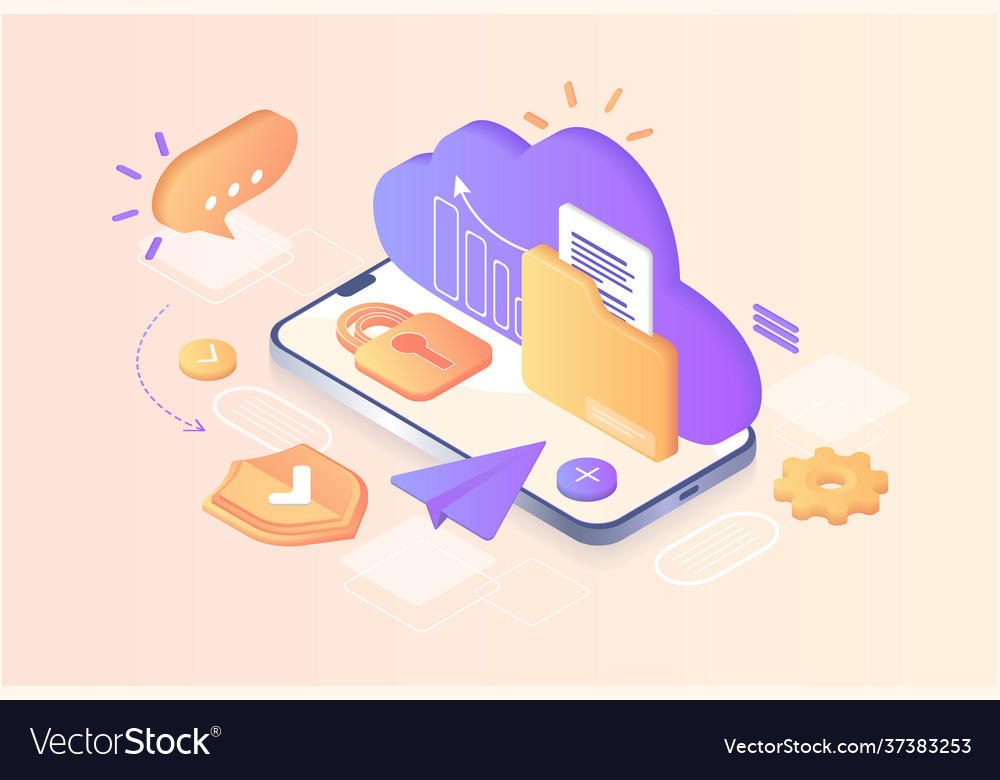 Database with cloud server data set process Vector Image
