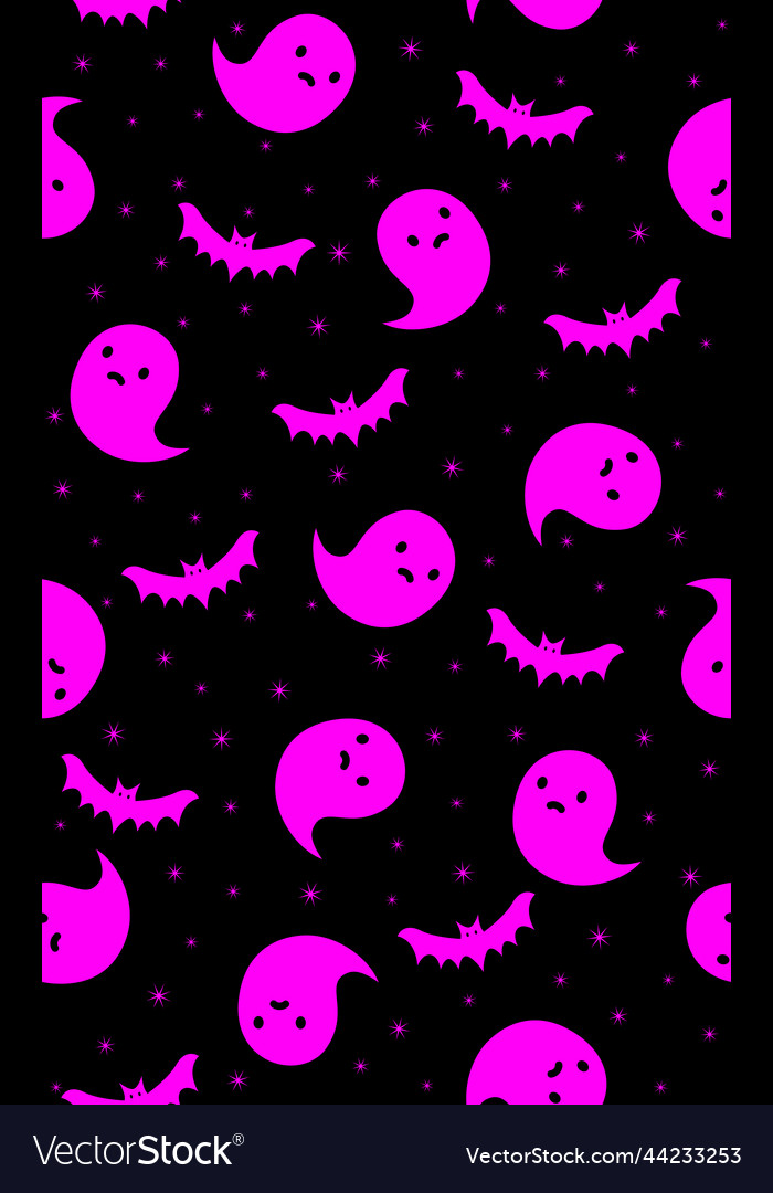 Halloween seamless pattern with ghosts and bats