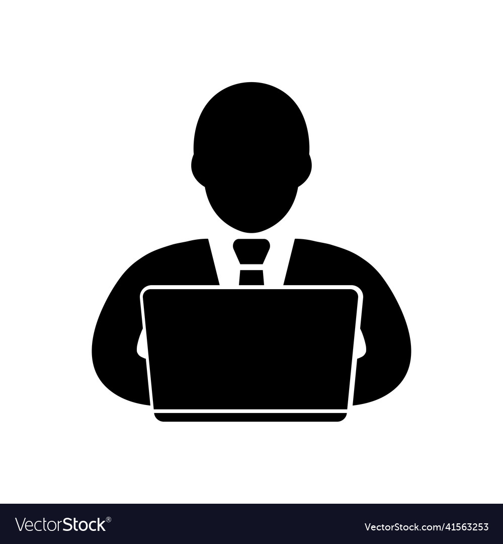 Man working on laptop icon black sign isolated Vector Image