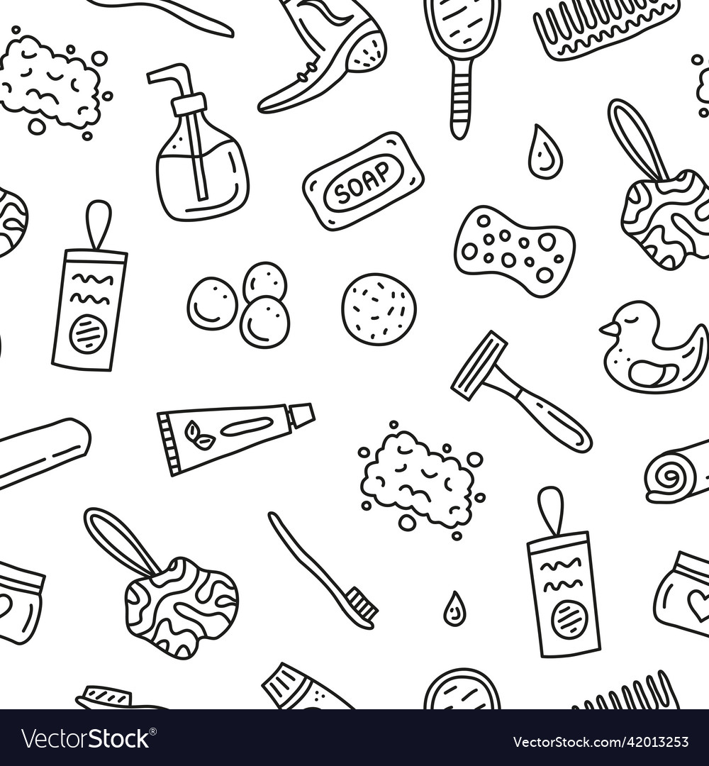 Seamless pattern with bathroom and hygiene icons