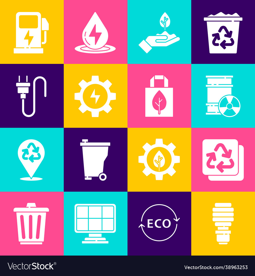 Set led light bulb recycle radioactive waste Vector Image