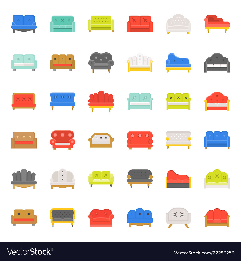 Sofa and chair flat design icon set