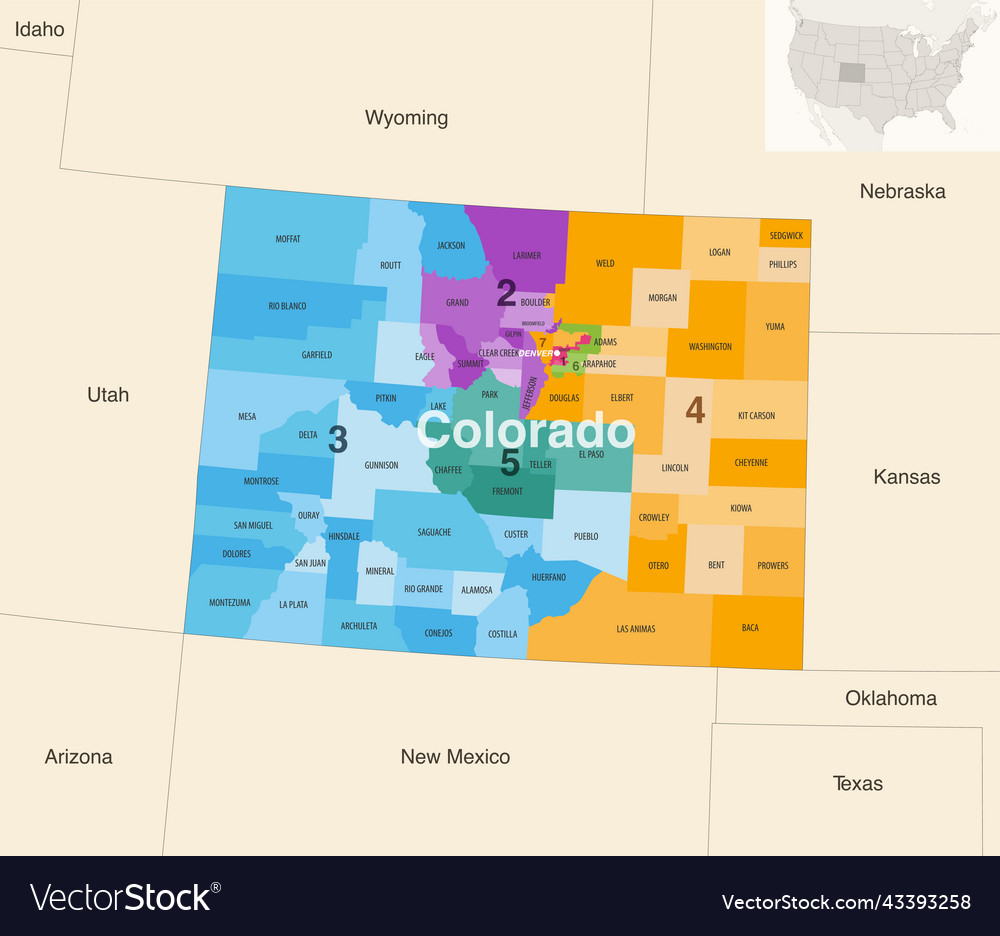 Colorado state counties colored by congressional