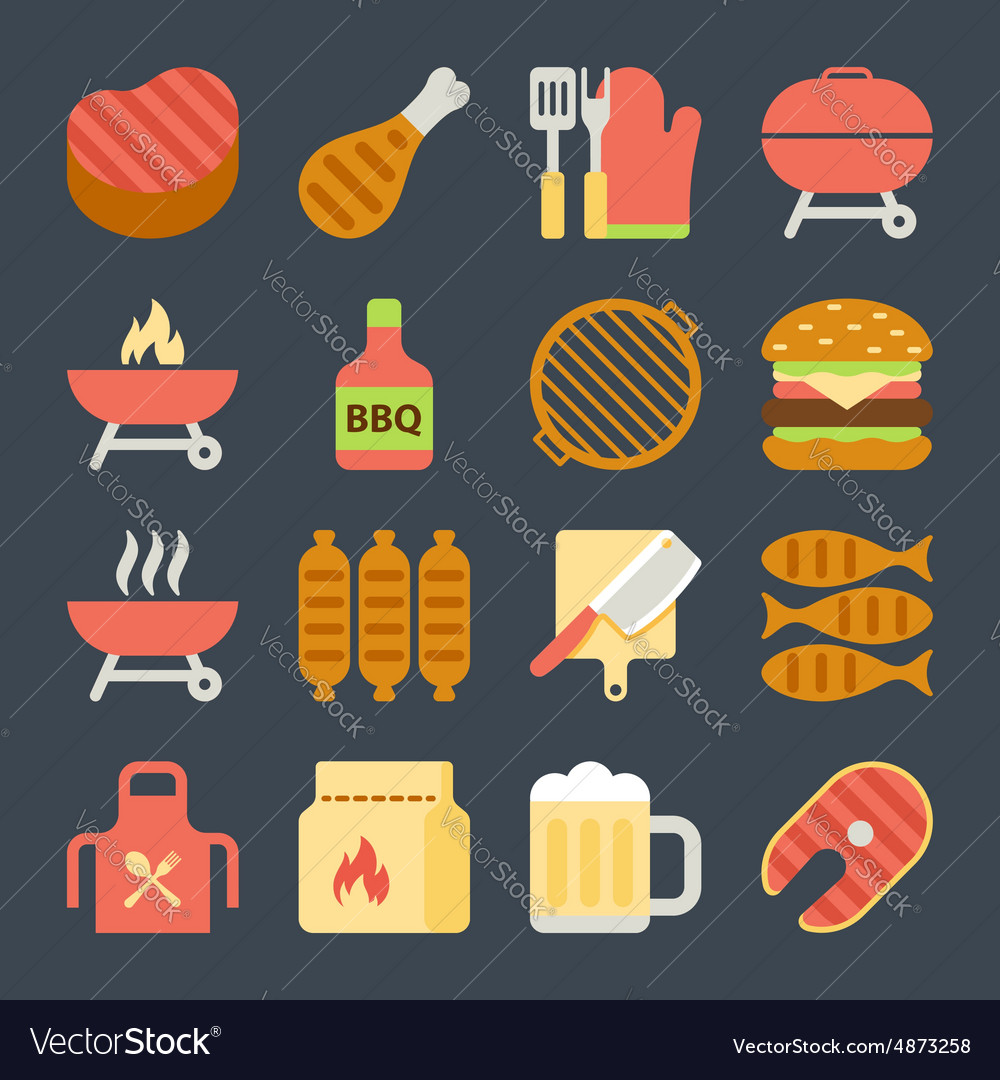 Grill and bbq flat icons Royalty Free Vector Image