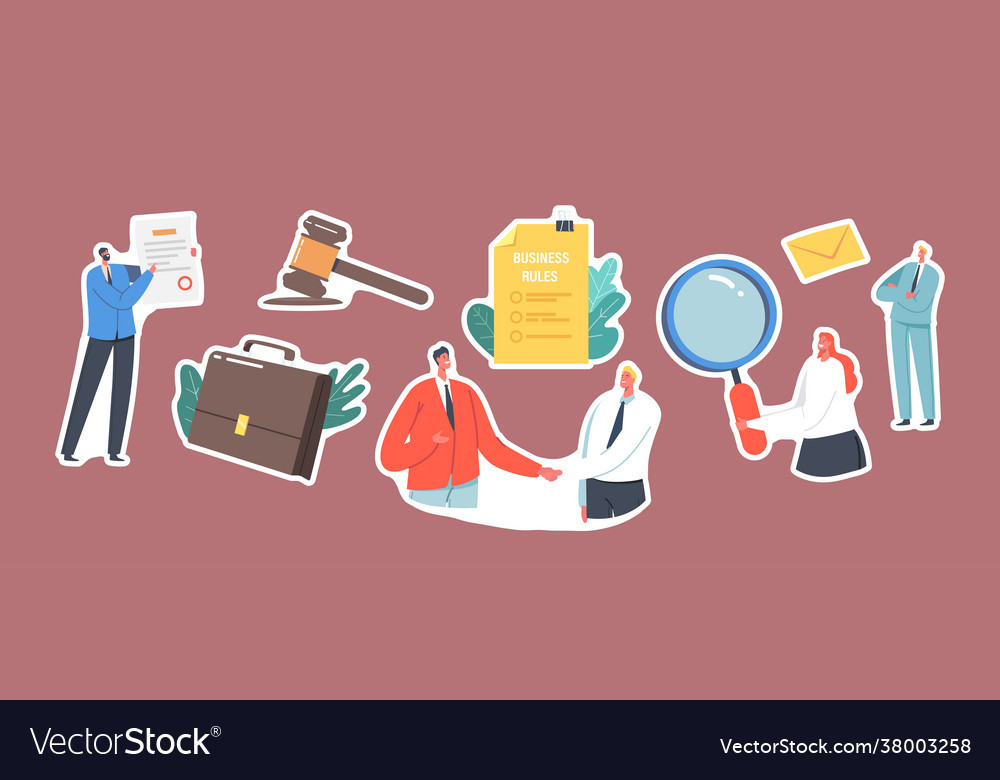 Set stickers with business characters shaking