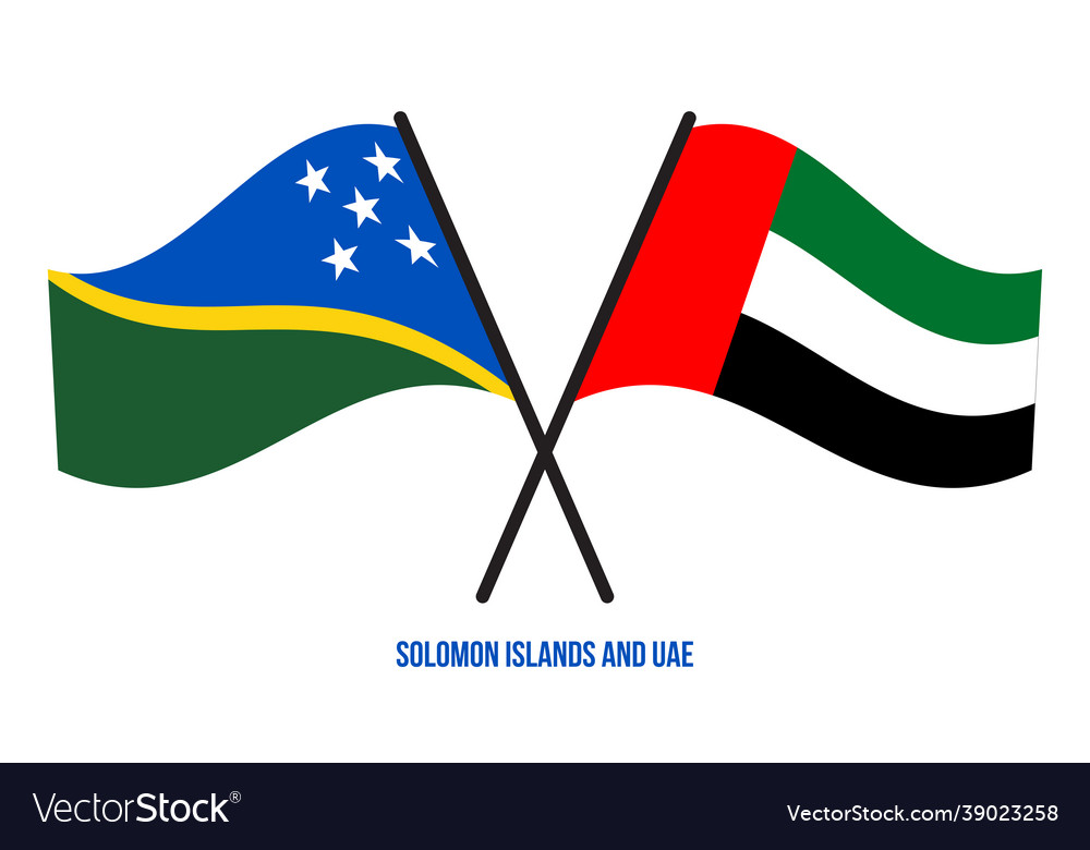 Solomon islands and uae flags crossed waving