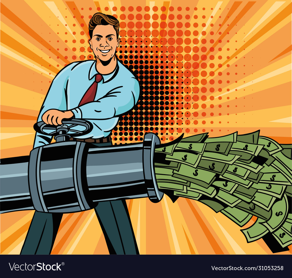 Successful businessman ejecting money from tube Vector Image