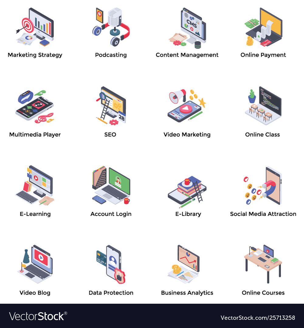 Webinar podcasting isometric icons pack