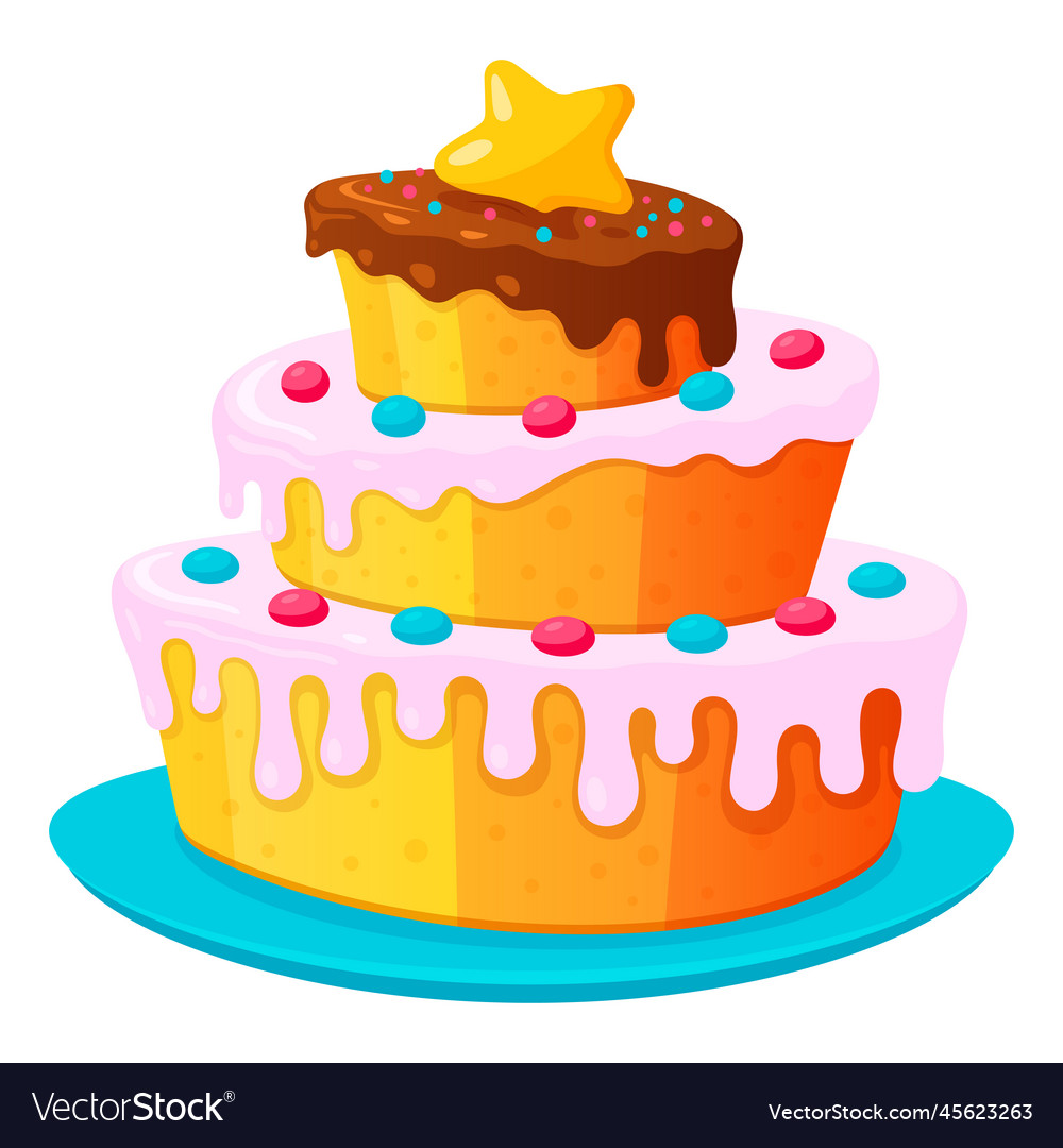 Birthday cake multilayer melting icing pastry Vector Image