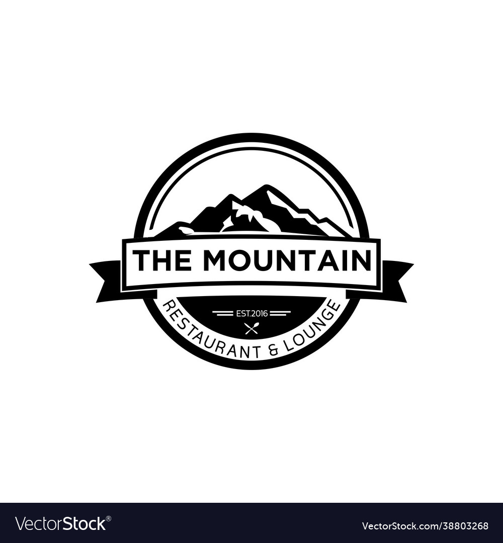 Black and white vintage mountain logo Royalty Free Vector