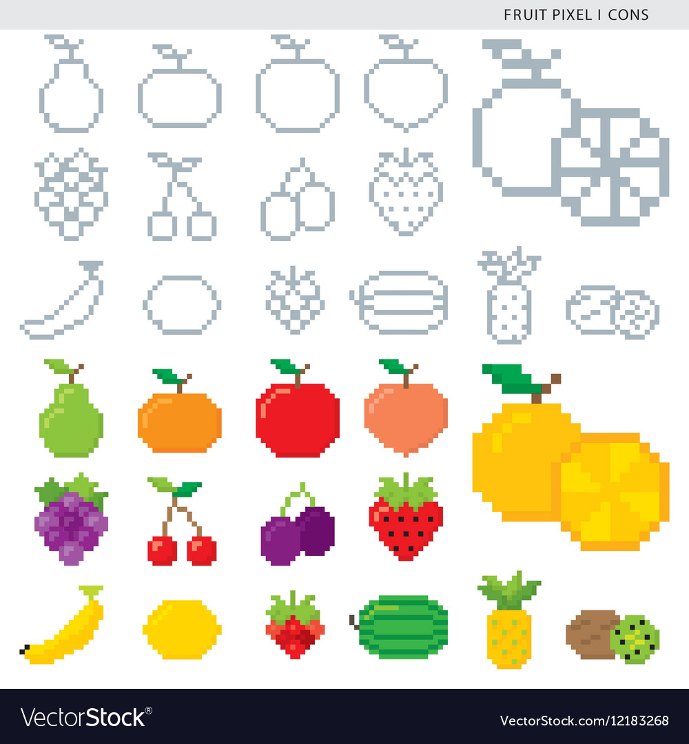 Pixel fruits set Royalty Free Vector Image - VectorStock