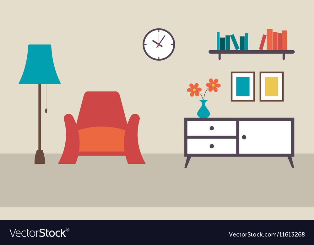 Living room with furniture interior flat design Vector Image