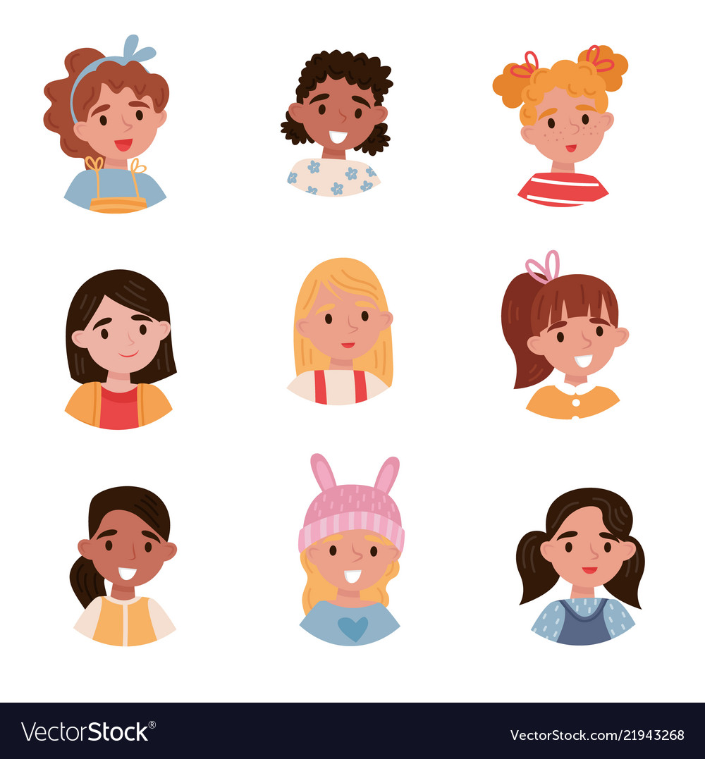 Lovely Girls Set Avatars Of Cute Little Kids With Vector Image