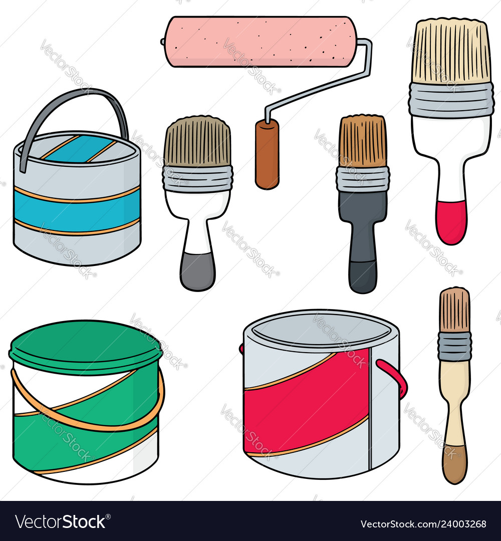 Set of paint bucket and brush Royalty Free Vector Image