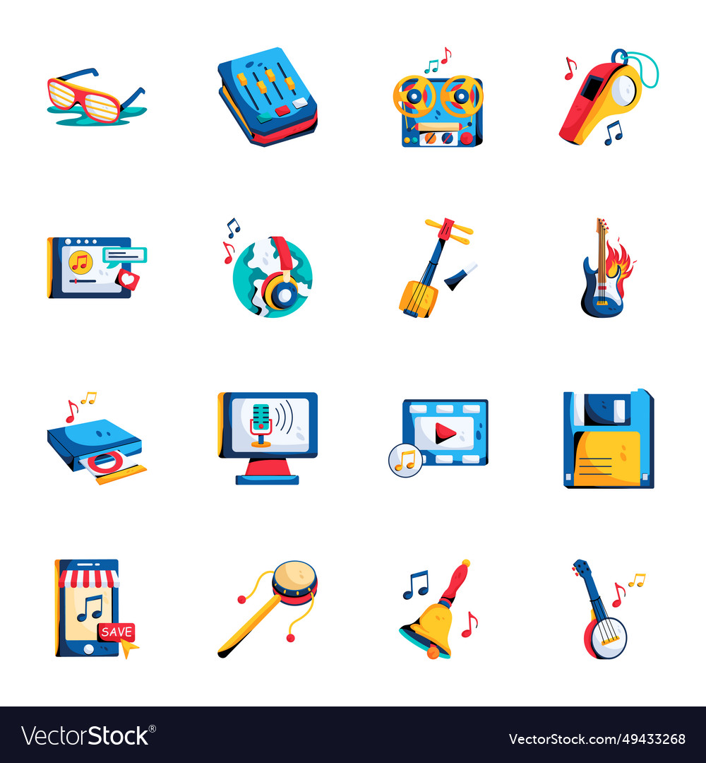 Set of world music day flat icons