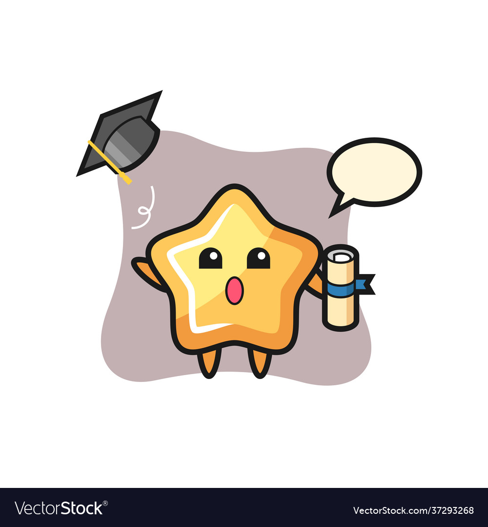 Star cartoon throwing hat at graduation