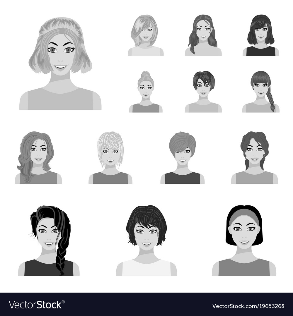 Types Of Female Hairstyles Monochrome Icons In Set