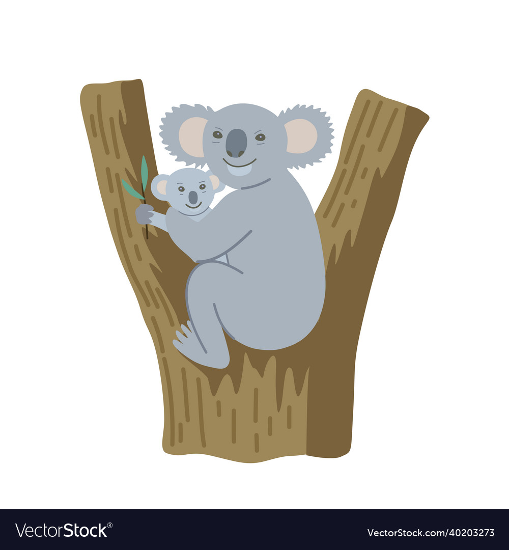 Cute Cartoon Koala With Little Baby Sitting Vector Image