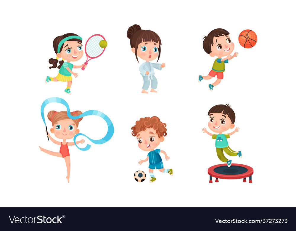 Cute kids playing basketball jumping Royalty Free Vector