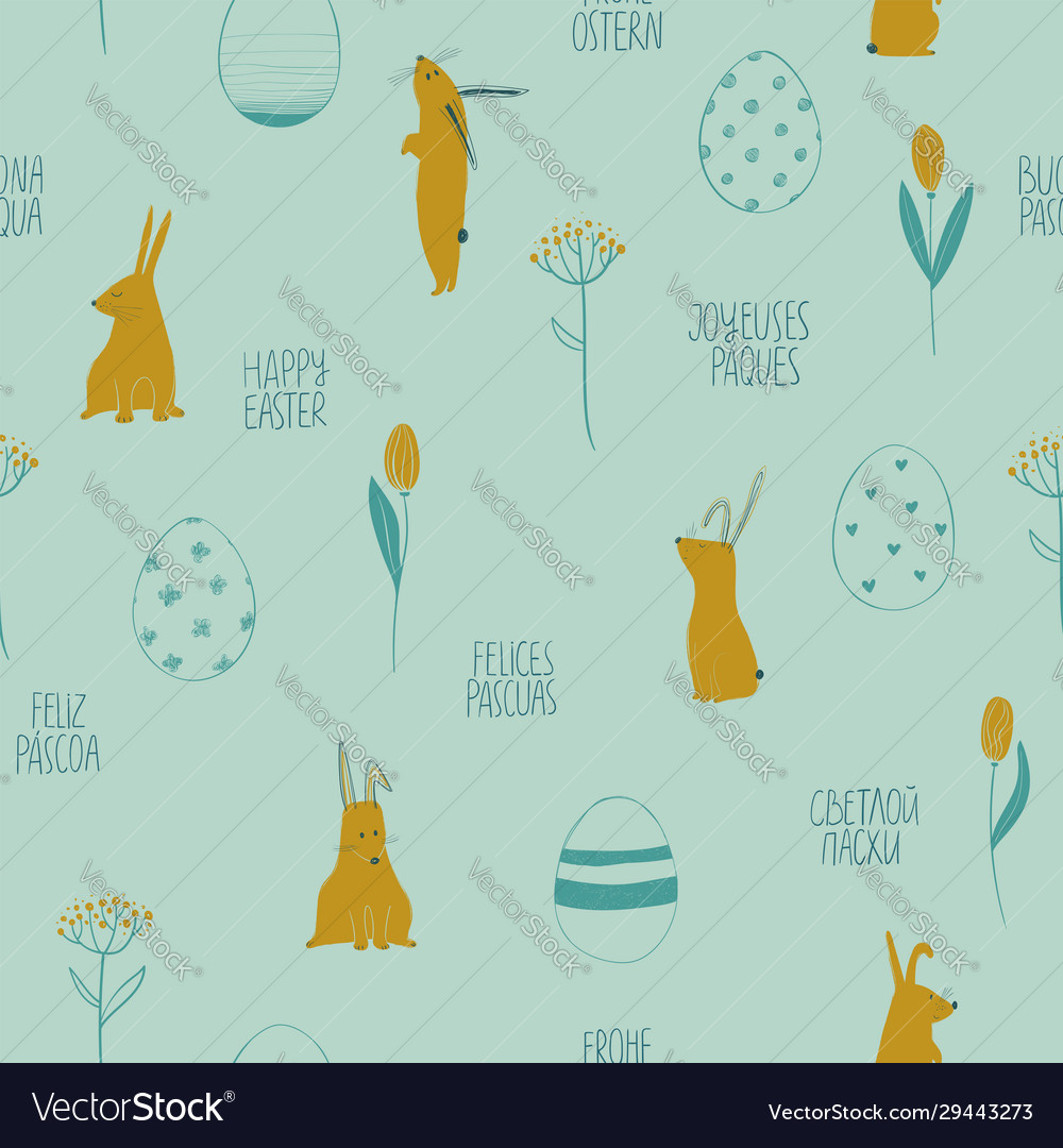 Easter seamless pattern with rabbits and eggs vector image Easter seamless pattern with rabbits and eggs