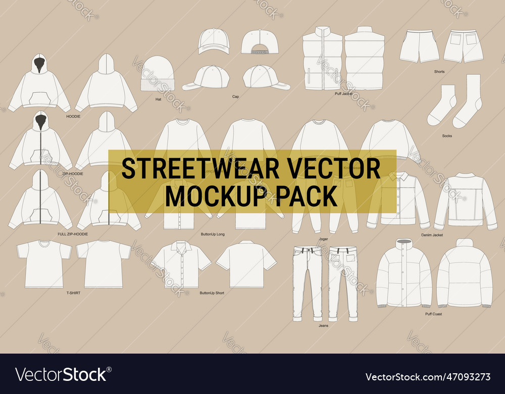 Streetwear Mockup Pack Apparel Collection Vector Image