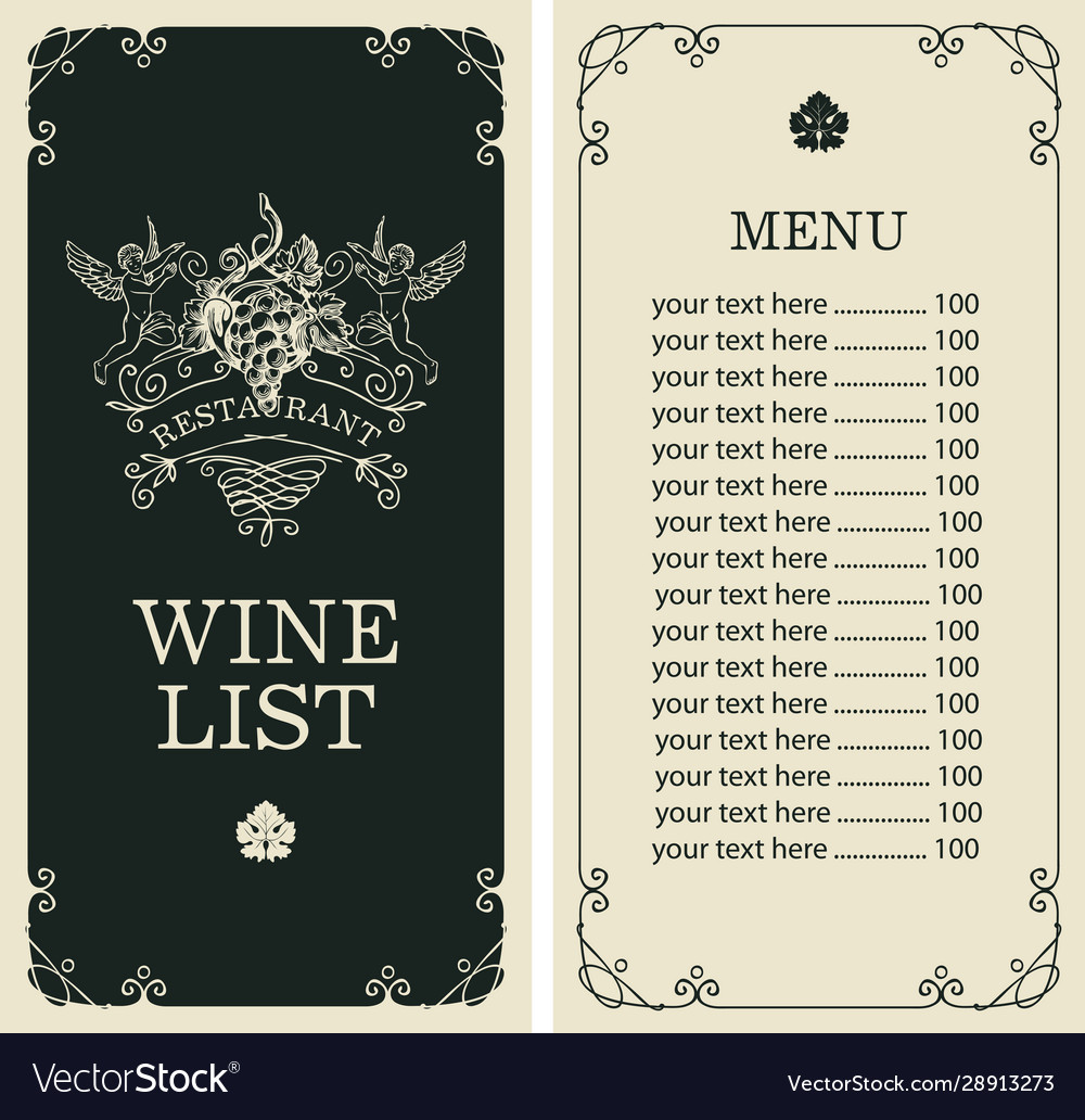 Wine list with curlicues angels and grapes Vector Image