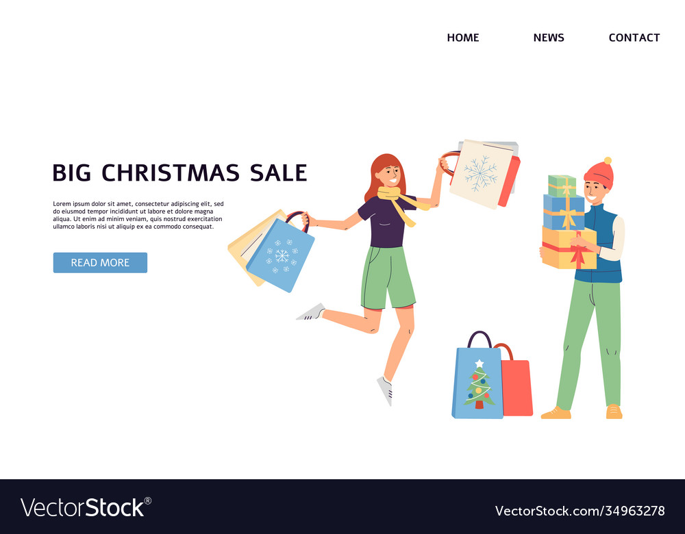 Big christmas sale website banner with cheerful