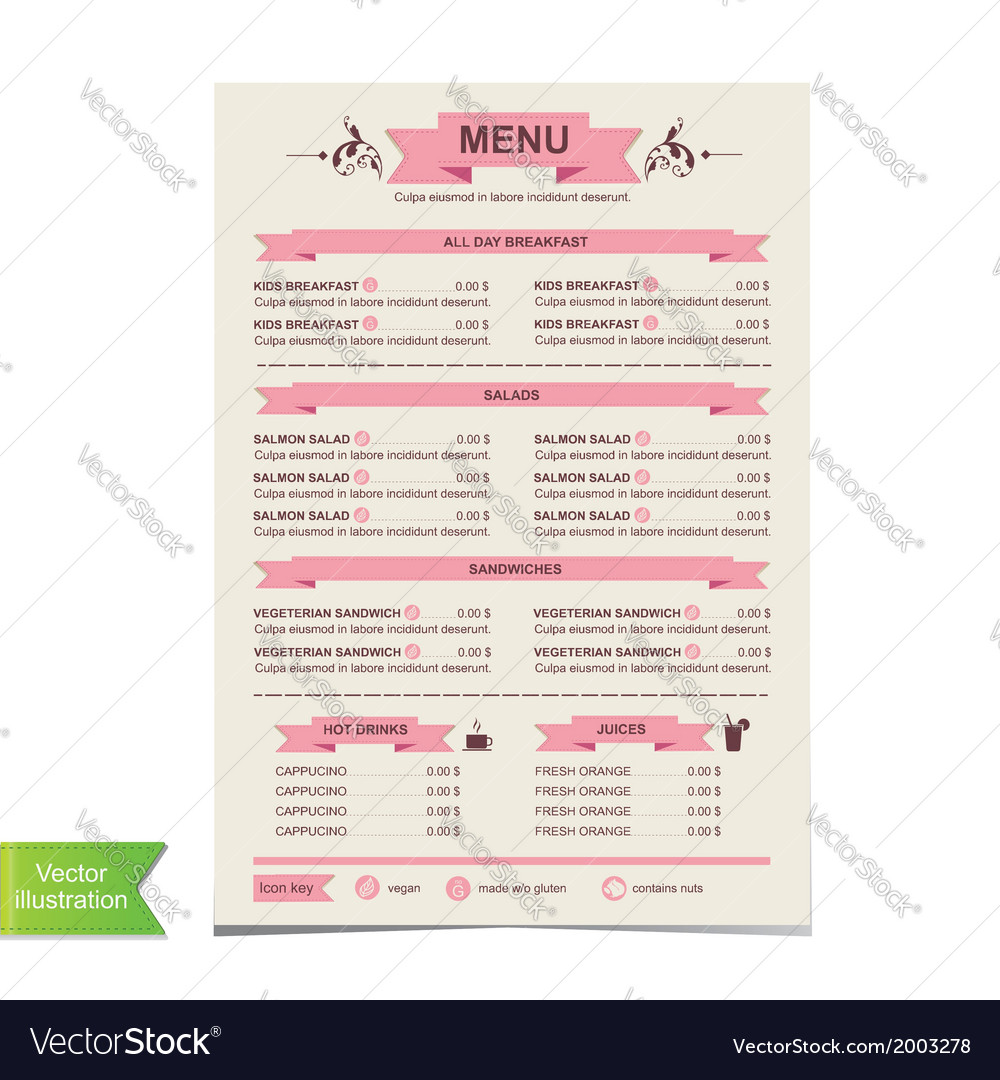 Cafe menu template design Royalty Free Vector Image