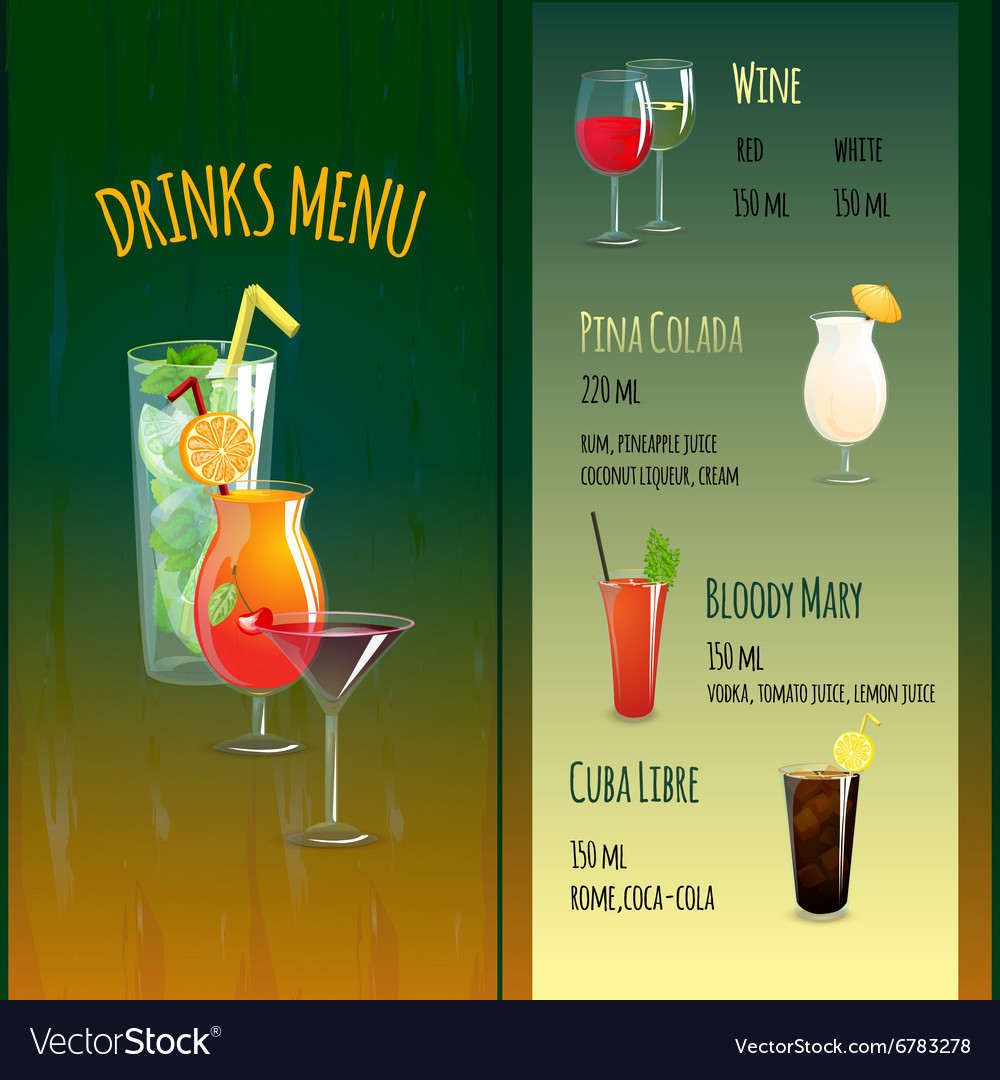 Cocktail bar menu Royalty Free Vector Image - VectorStock