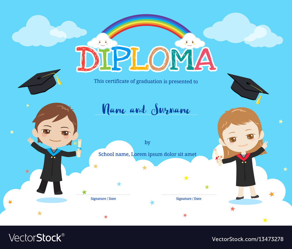 Colorful kids diploma certificate template Vector Image