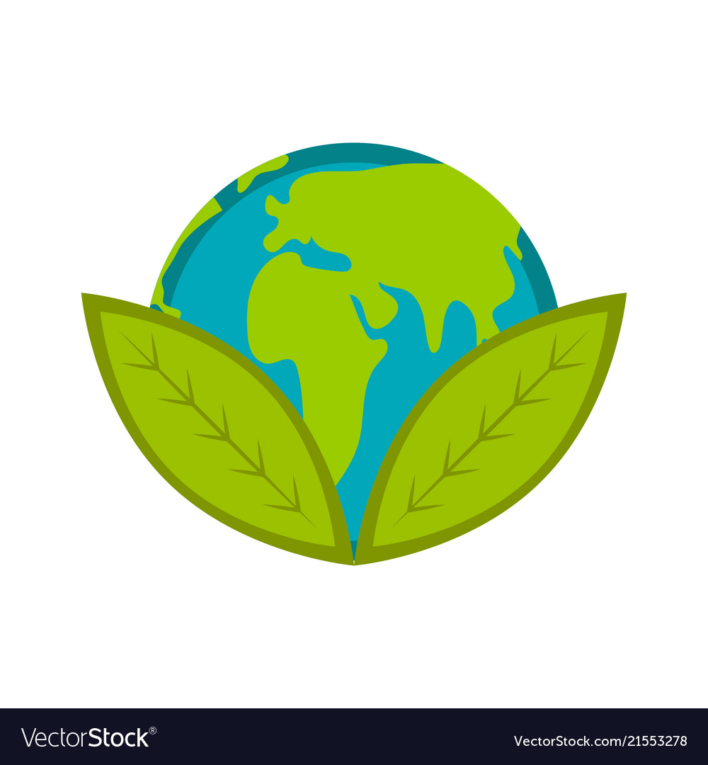 Earth planet with two leaves icon