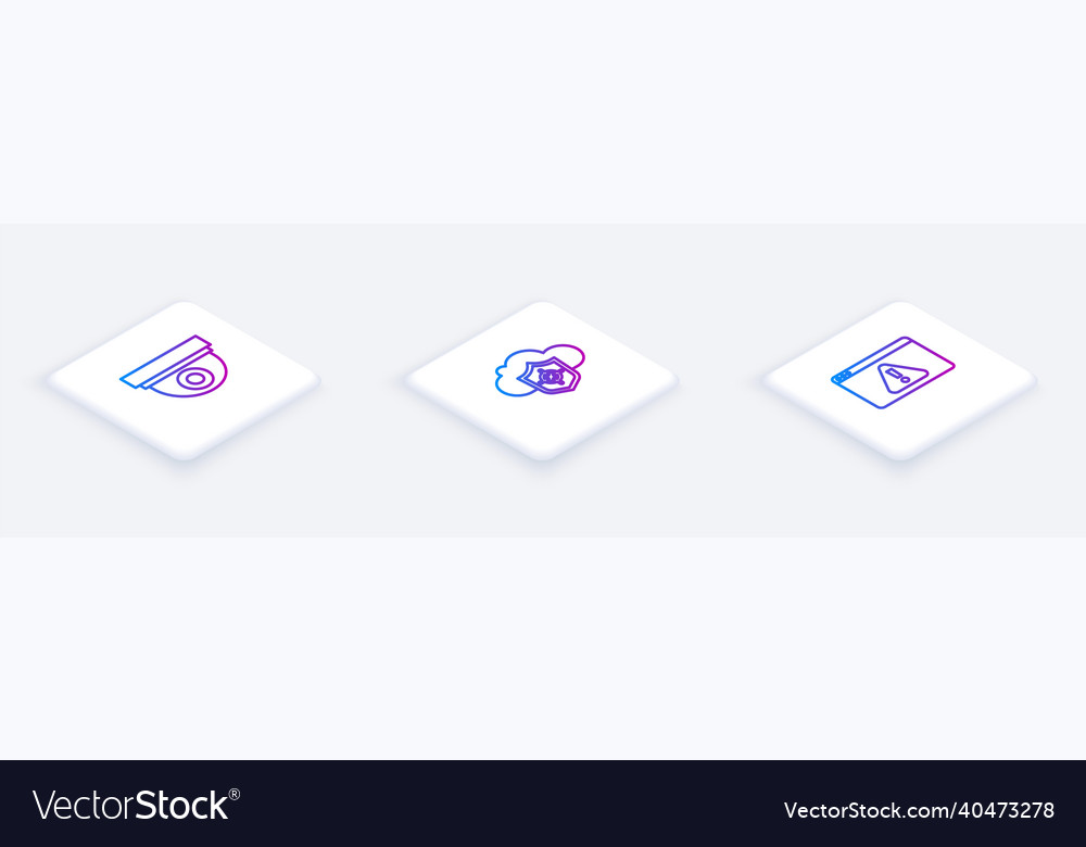 Set isometric line security camera cloud