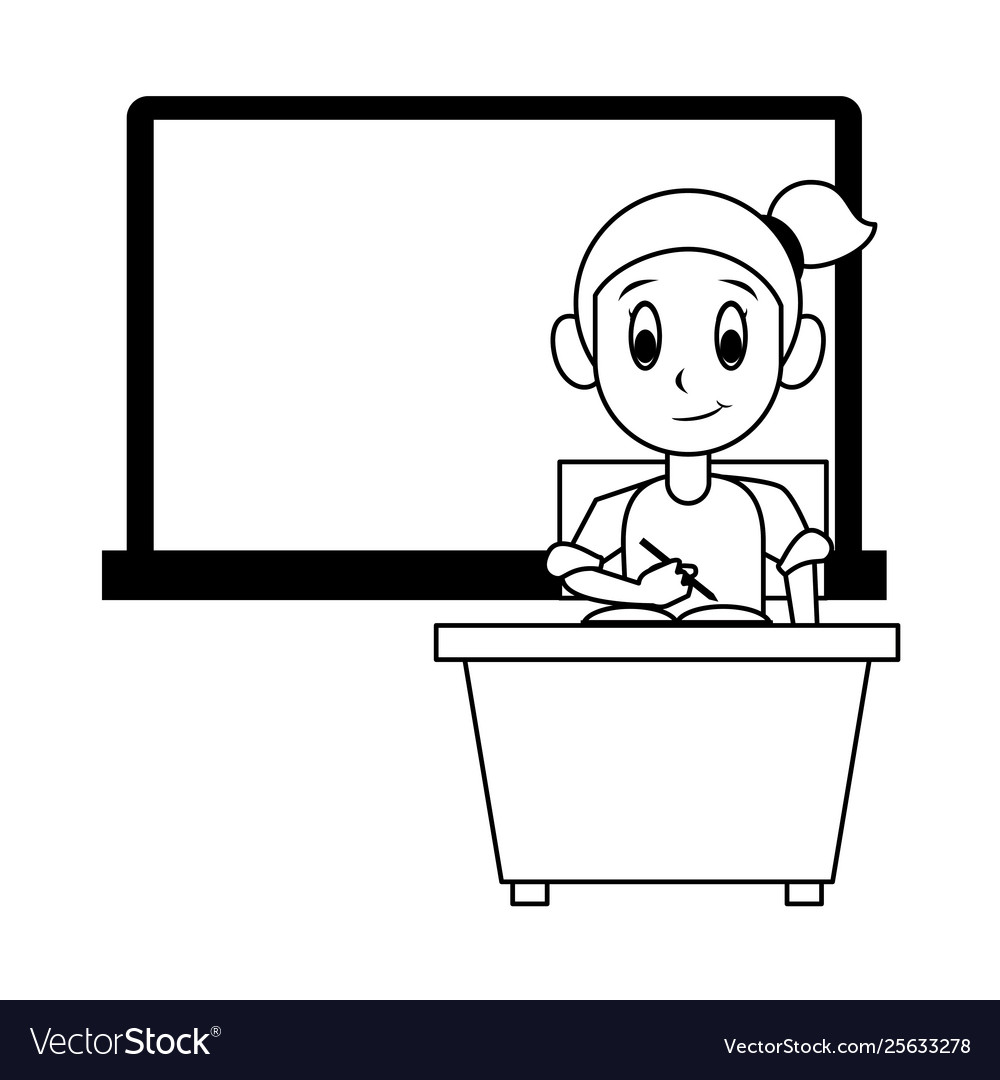 Student kid in classroom cartoon in black Vector Image Student kid in classroom cartoon in black Vector Image