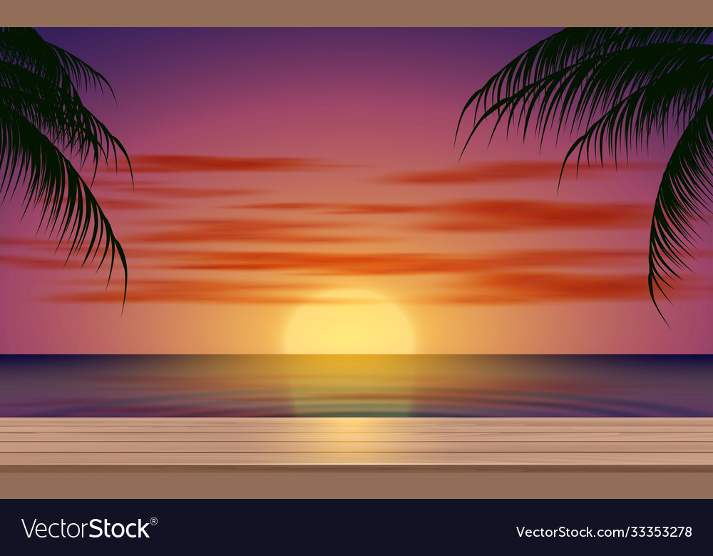 Wooden table on beach in morning Royalty Free Vector Image