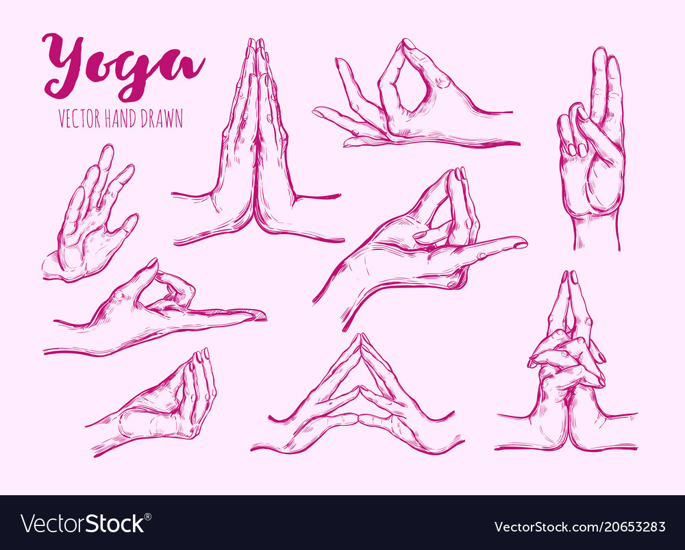 Hand drawn set mudras Royalty Free Vector Image