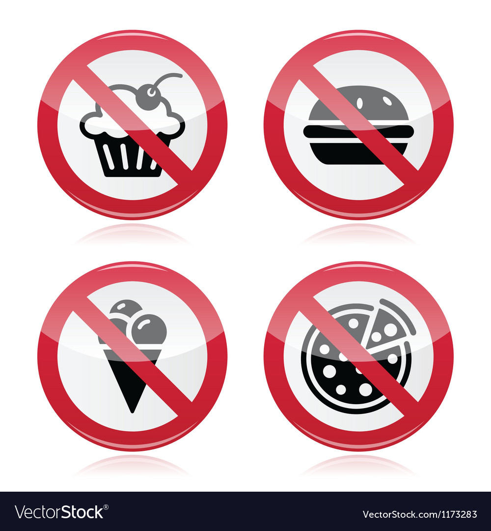 No fast food no sweets warning red sign Royalty Free Vector