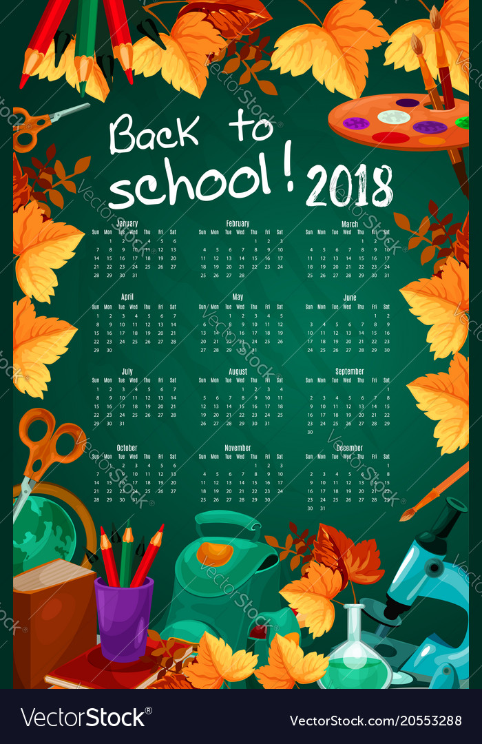back to school autumn stationery calendar vector image