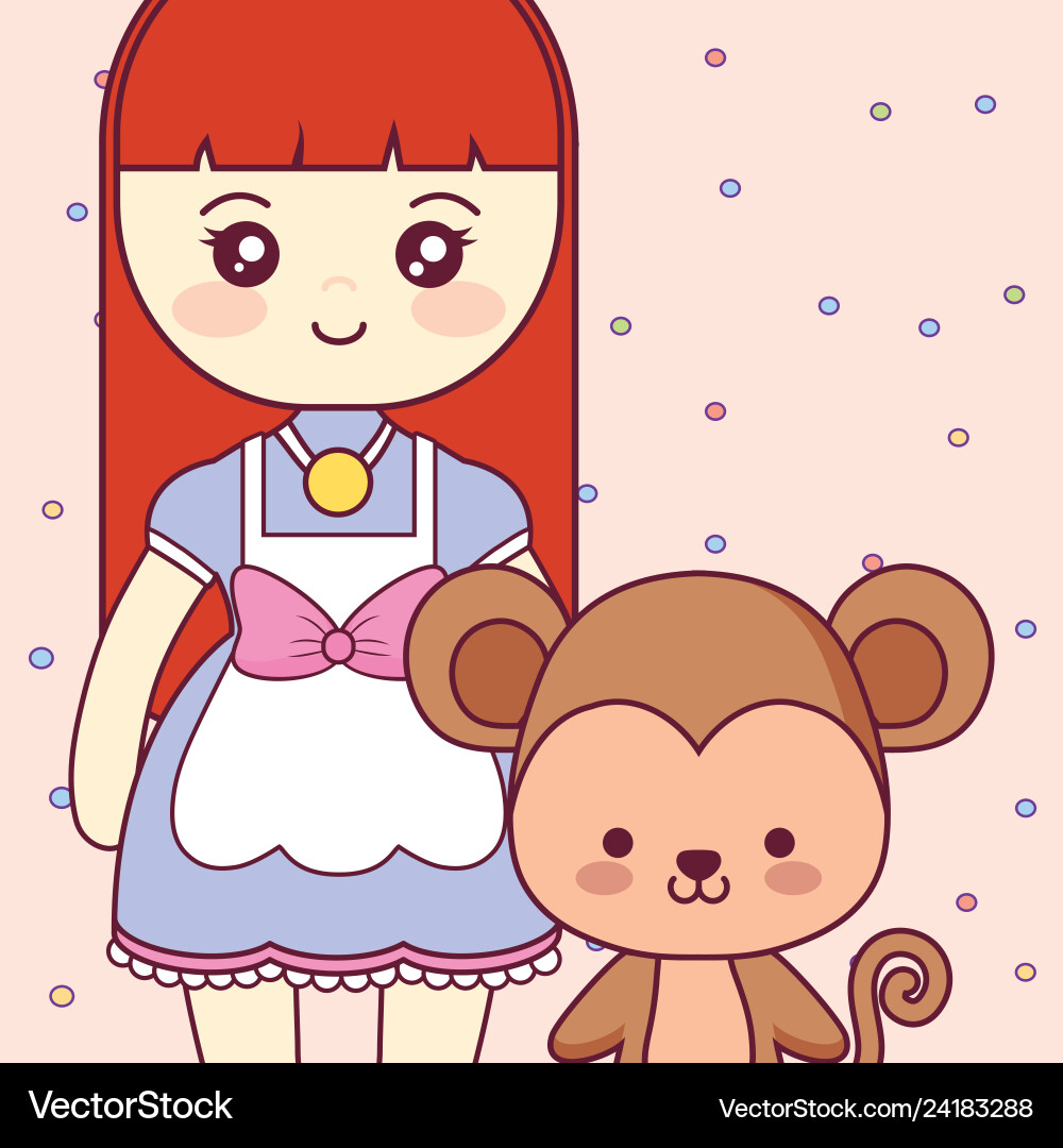 Cute And Little Monkey With Girl Royalty Free Vector Image