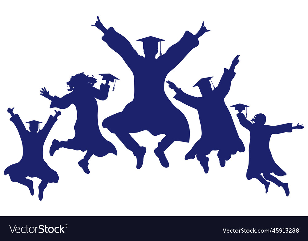 Happy jumping graduate students silhouettes Vector Image