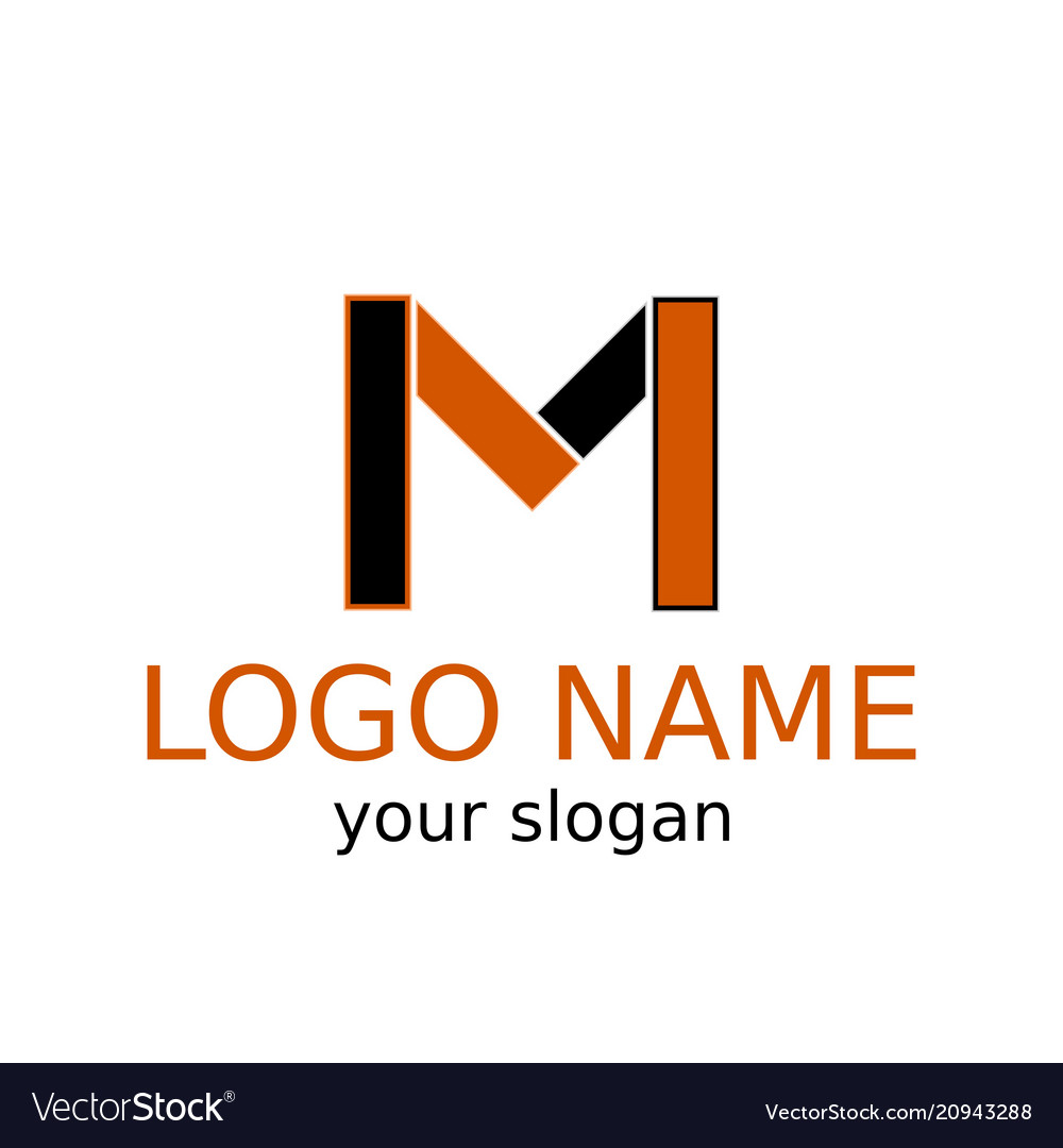 Letter m simple logo black and orange color Vector Image