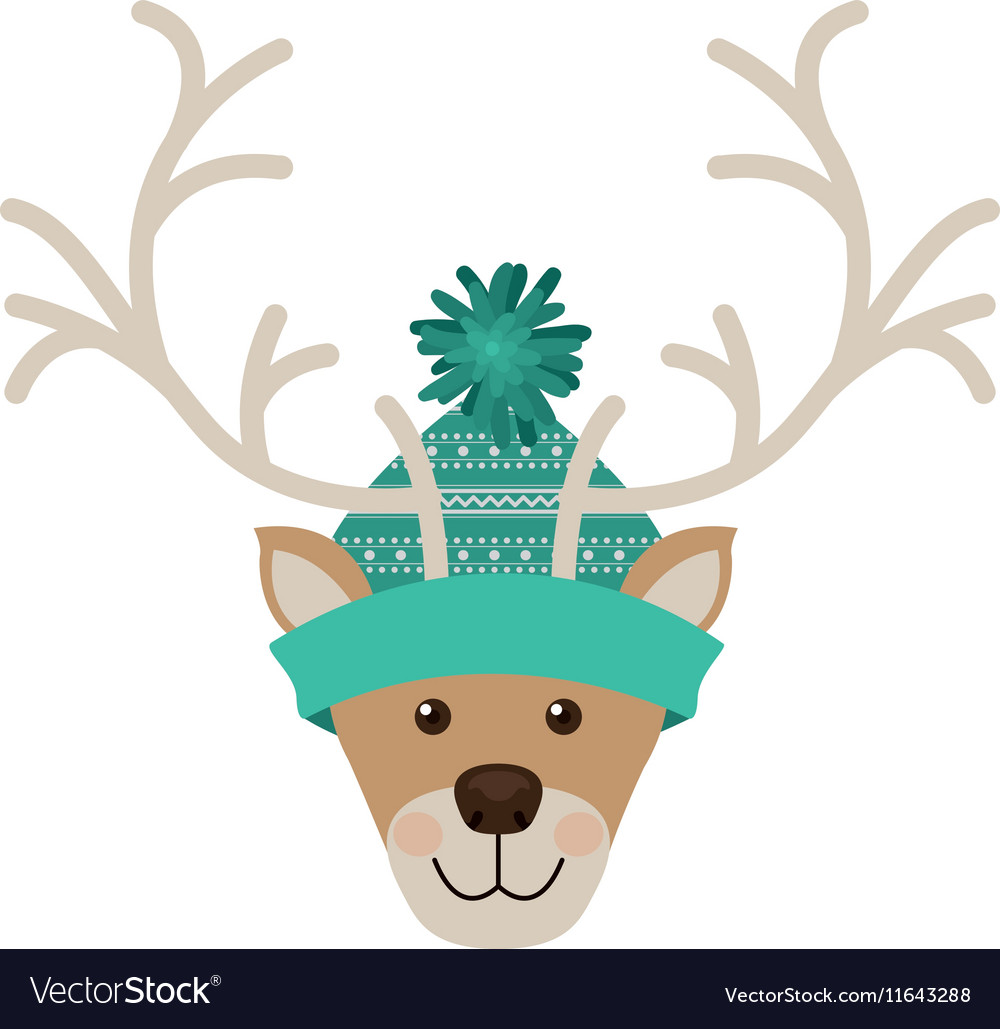 Reindeer head with christmas woolen hat aquamarine