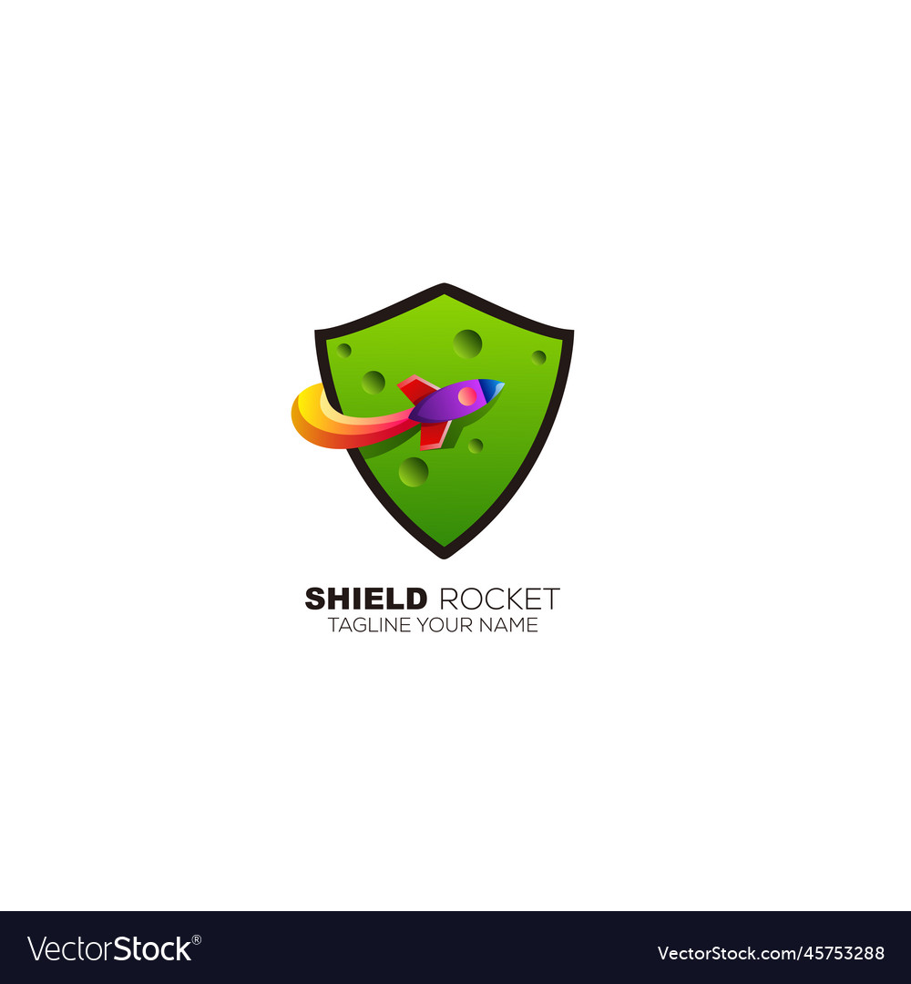 Shield logo with rocket design template icon