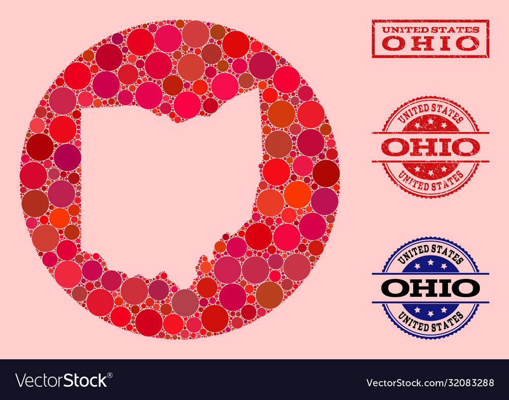 Stencil circle map ohio state mosaic and rubber